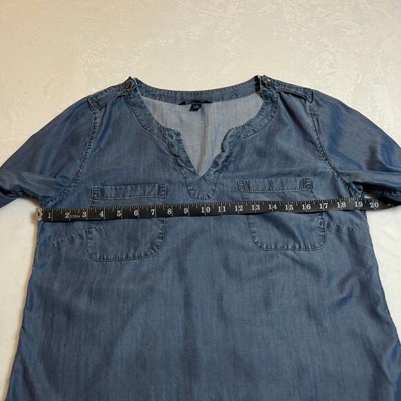 Lands' End Split Neck Lyocell Chambray Tunic Shirt Size 8 Lightweight Coastal - Picture 8 of 9